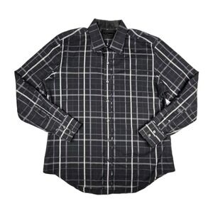 7 Diamonds Dress Shirt Mens‎ Large Black Plaid Button Up Designer Flex Cotton